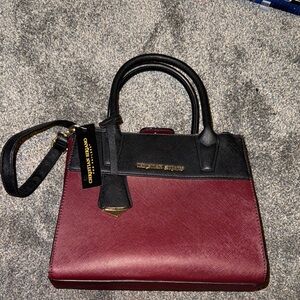Christian Siriano Maroon and Black Satchel